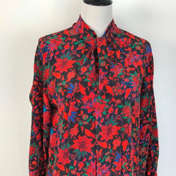 Rag & Bone Emily Tie-Neck Floral Silk Blouse Sz M - Picture 2 of 16